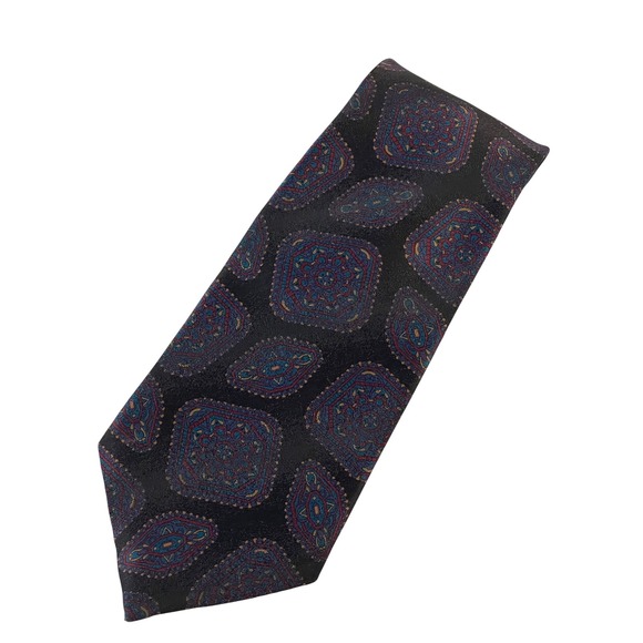 Wembley Other - 00240 - Geometric Wembley Tie Mens Necktie Medallion Black Red Blue VTG USA Made